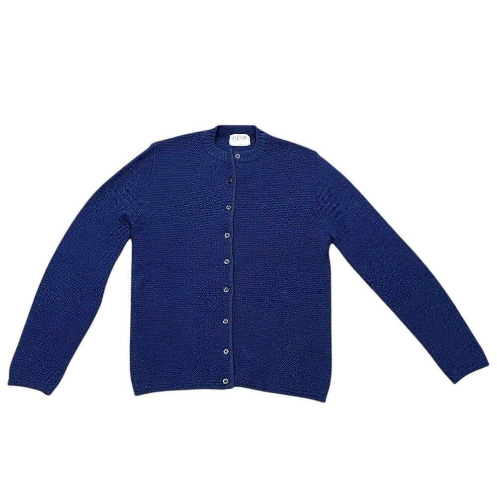 Majestic 100% Wool Vintage Womens Small S Knit Sweater Navy Blue Cardigan Button